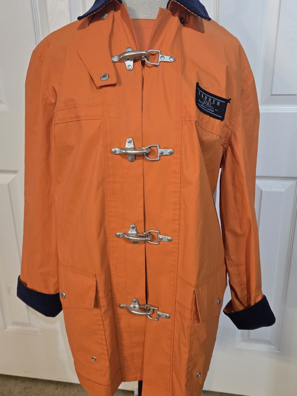 RARE Vintage Ralph Lauren Marine Supply Co 0/67 Orange Buckle Fireman Jacket M